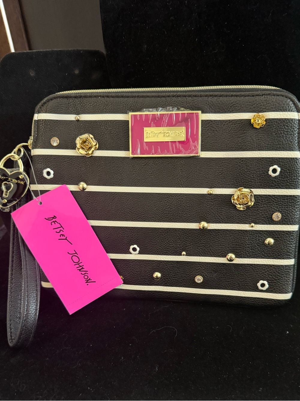 Betsey Johnson Black & White Striped Wristlet BRS003  Striking Embellishments